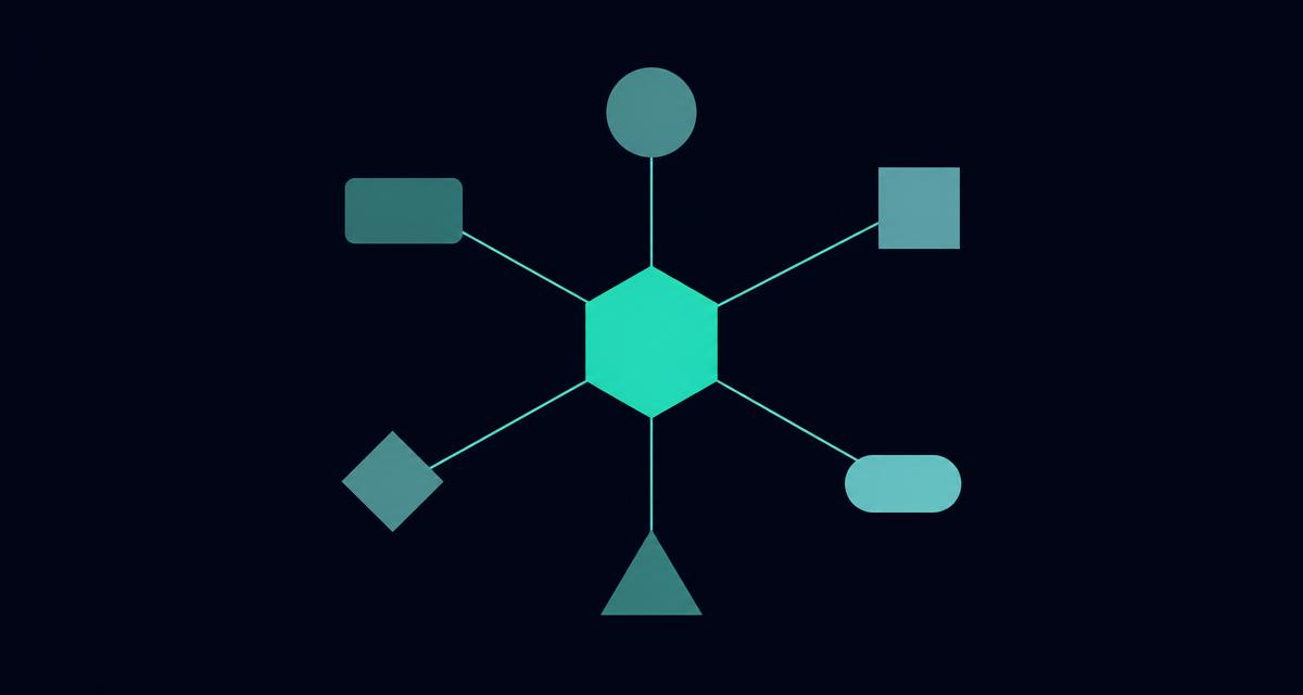 Abstract teal orchestrator node at the center of a network connecting co-founder nodes on a deep navy background