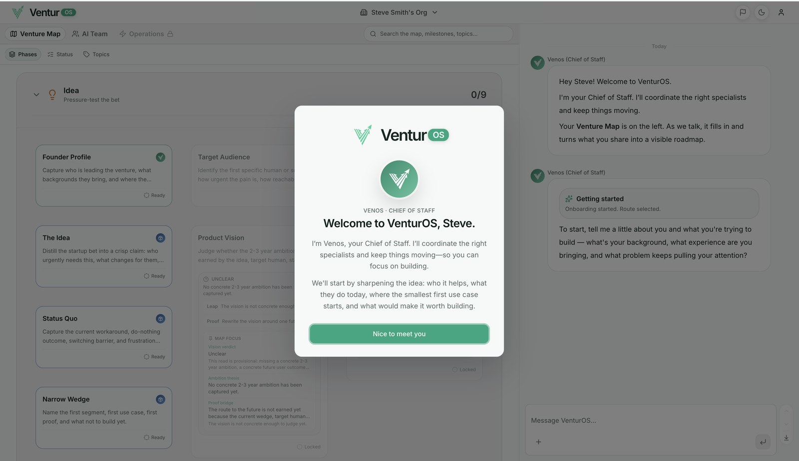 Venos welcome modal